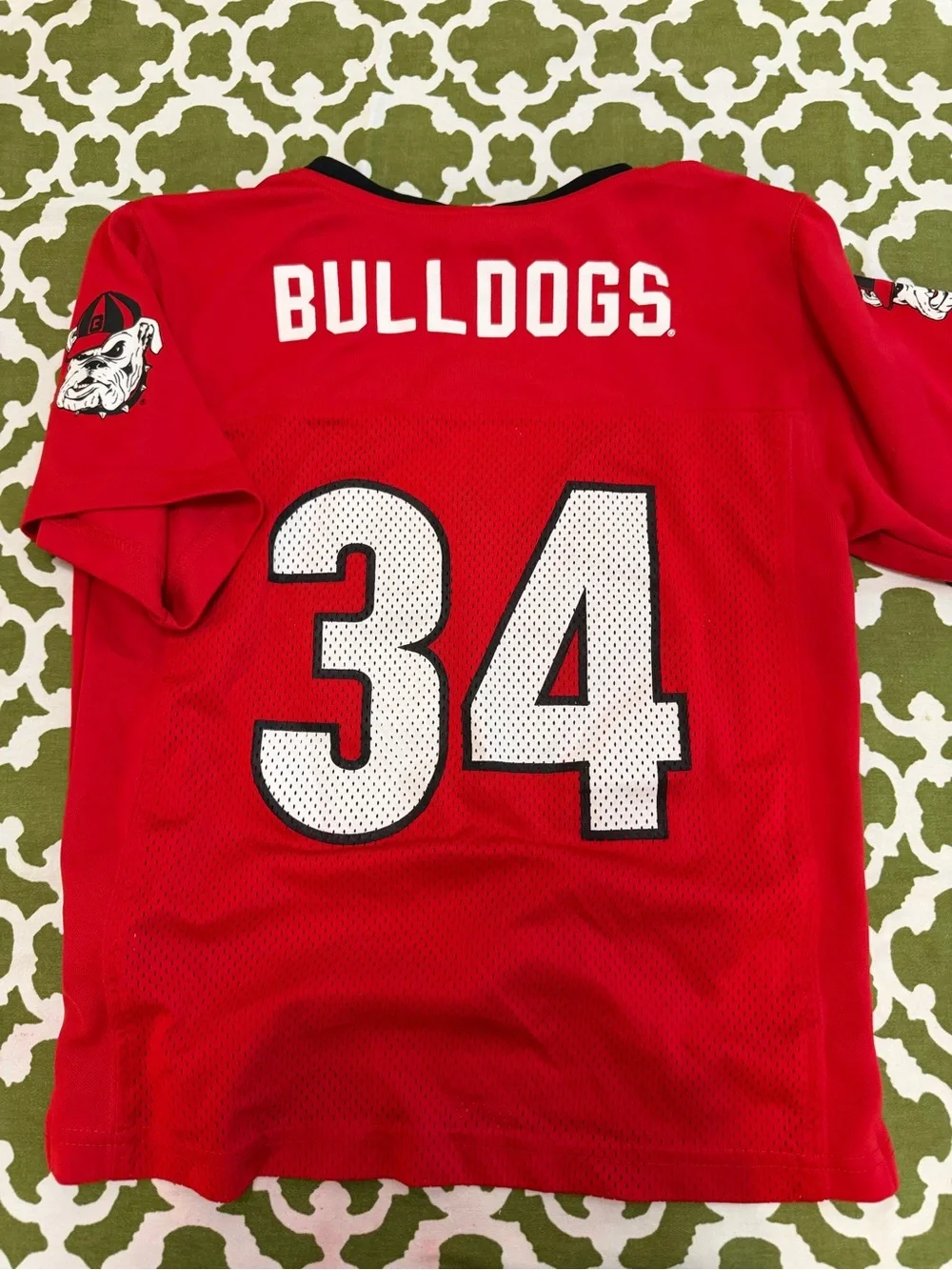 Vintage Georgia Bulldogs 90s Red Short-Sleeve Jersey with White Number 34